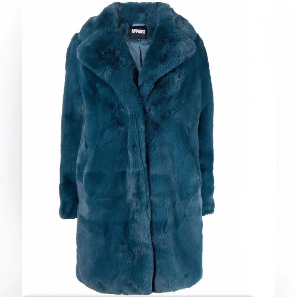 NWT Apparis Stella Faux Fur Coat in stone blue - Picture 4 of 11